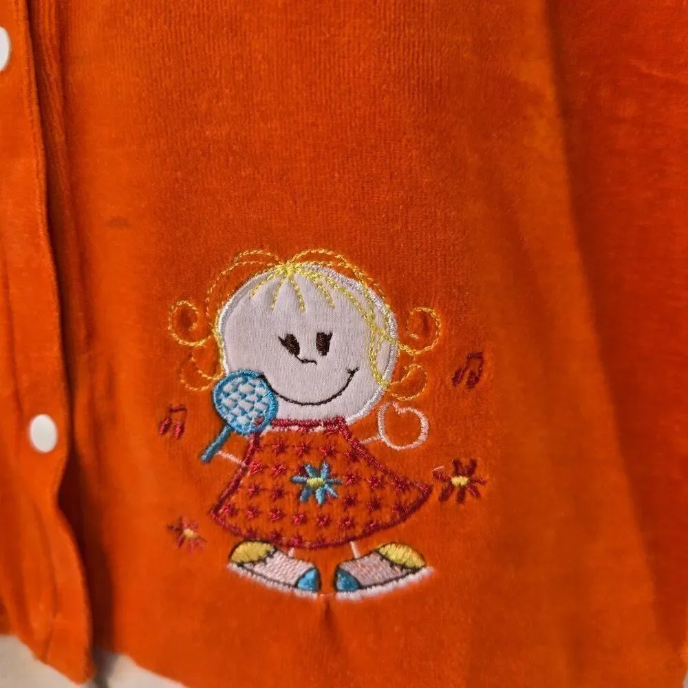 Girls Orange Terry Hoodie Snap Button Front Applique Top Topazio Sz 8